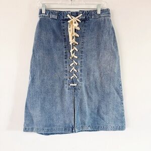 Sea New York Women Lace Up Denim Midi Skirt Classic Nautical City Elevated Basic